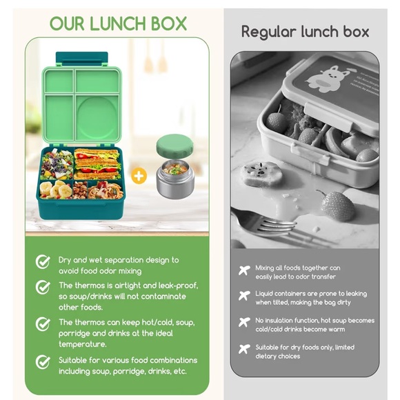 4-Compartment Bento Lunch Box NEW! w/ Insulated Food Jar & Utensils – Leakproof - Picture 5 of 8